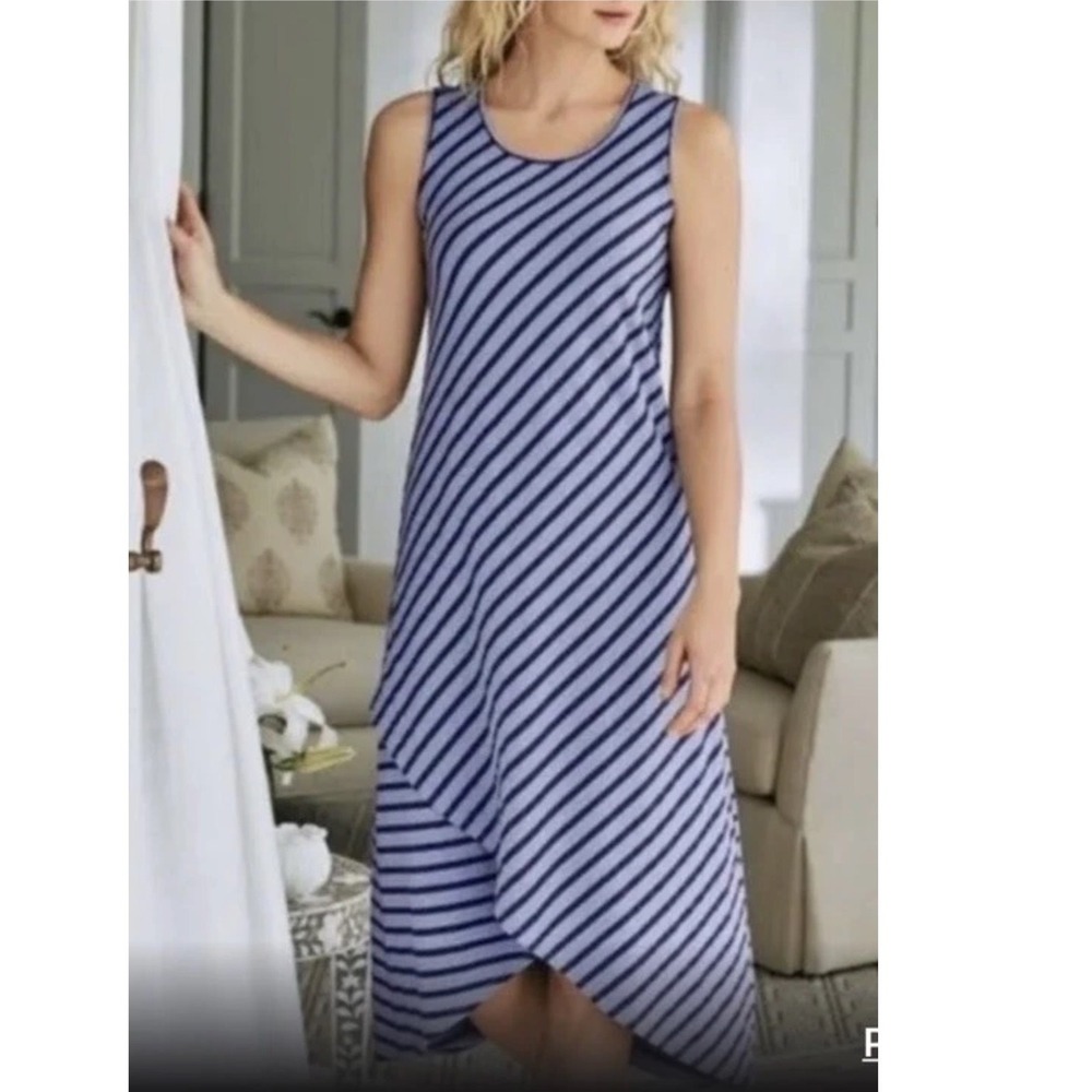 Soft Surroundings Sarina Blue Stripe Sleeveless Maxi Dress Women's Size Large